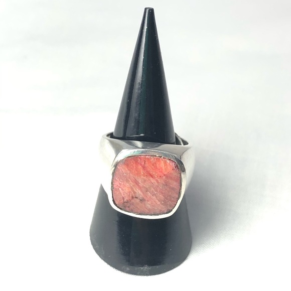 Rhodochrosite Signet Ring Cushion Pink 925 Silver Square Semi Precious Sz 8.25 - Picture 16 of 16